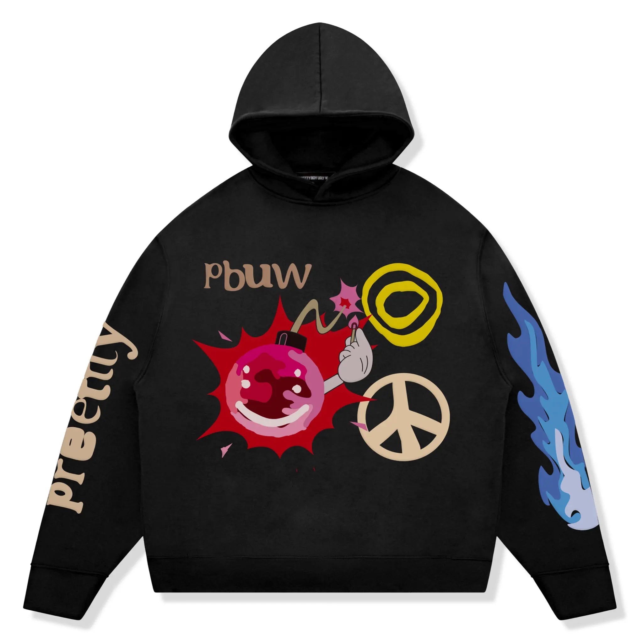 Front View of Pretty Boy Ugly World Peace Black Hoodie 264003470